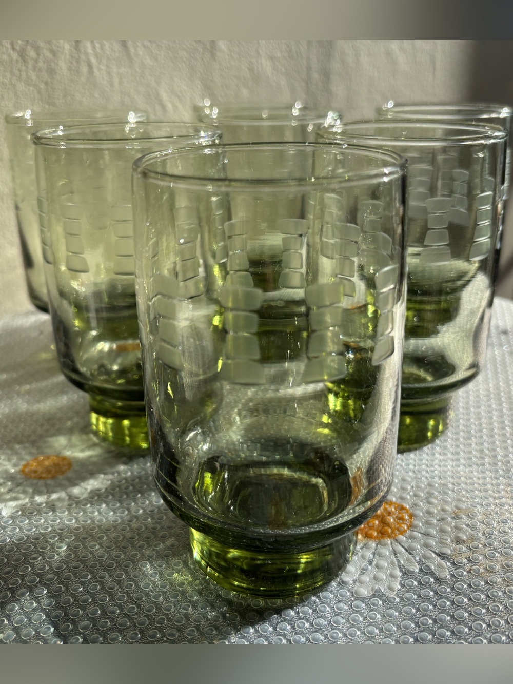 Vintage Mid-Century Dominion Glass Avocado Green Tumblers - Set of 6